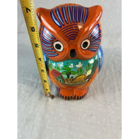 Vintage Mexican Talavera Owl Coin Bank Hand Painted Folk Art Pottery Stopper - Picture 2 of 8
